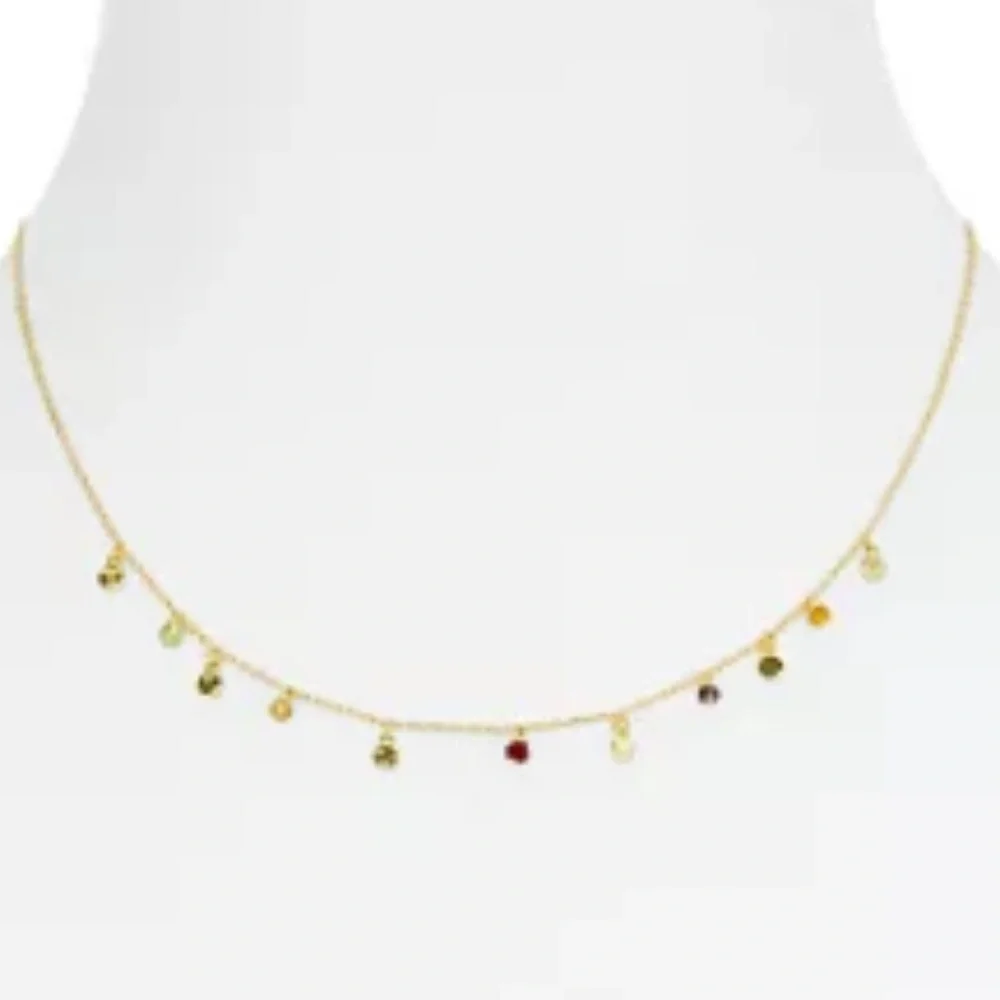 AQUA Rainbow Fringe Color Crystal Drop Necklace NWT - Picture 2 of 4